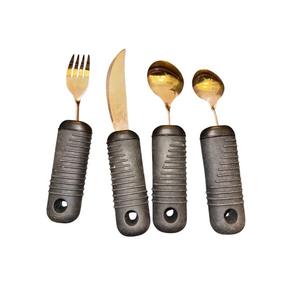 SuperGrip Stainless 4 PC Silverware Handicap Parkinson's Disability Utensil Set - Picture 2 of 3